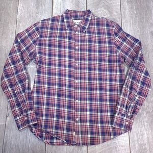 Frank & Eileen Paul Button Down Mens M Blue Red Plaid Super 100s Cotton USA